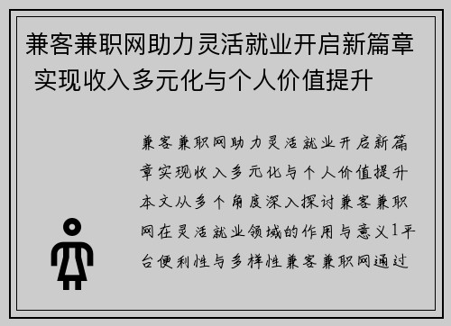 兼客兼职网助力灵活就业开启新篇章 实现收入多元化与个人价值提升