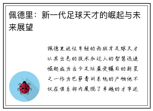 佩德里：新一代足球天才的崛起与未来展望